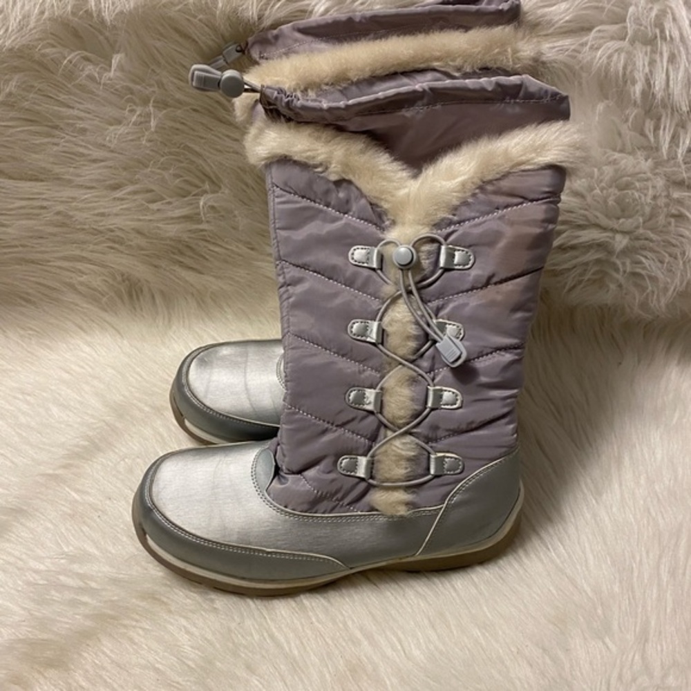 Lands’ End Size 6M Girls Gray-Sliver Boots Slip On EU 38 Fur Lined